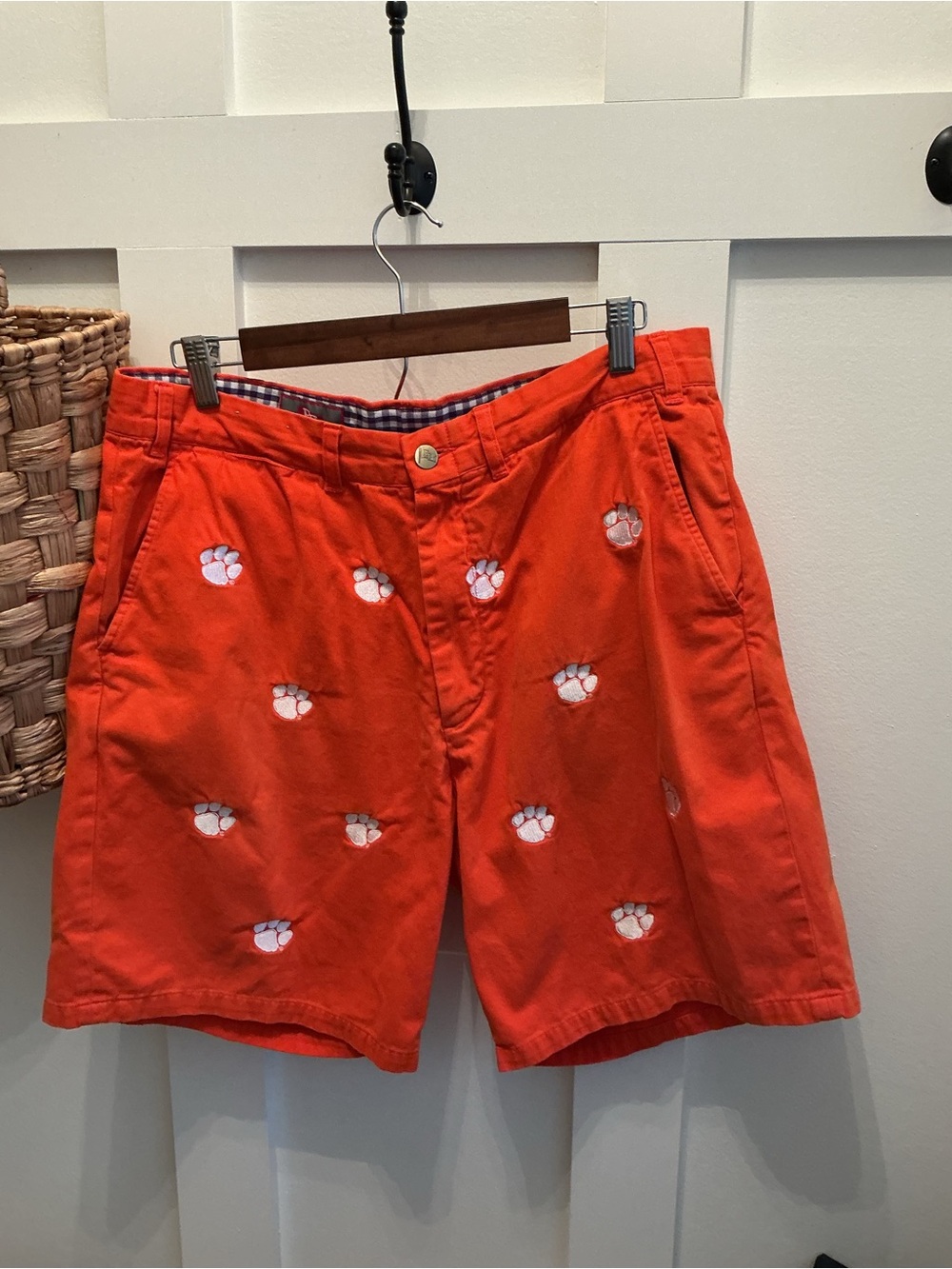 Penningtons Orange Cotton Shorts with White Paw Embroidery